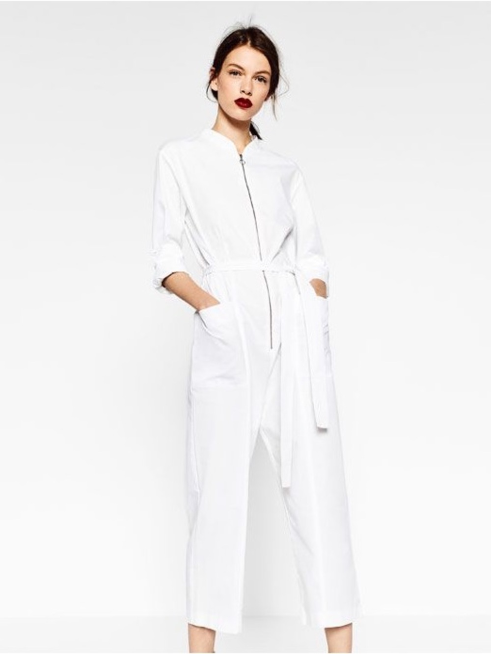 Women’s Zara Cotton White Front Zip Jumpsuit